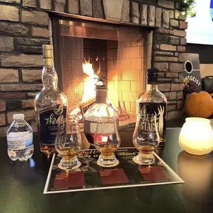 Bourbon Tasting Event on Heated Covered Patio with Cozy Fireplace
