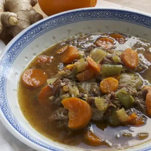 Ginger-Orange Beef Soup with Mung Bean Threads.