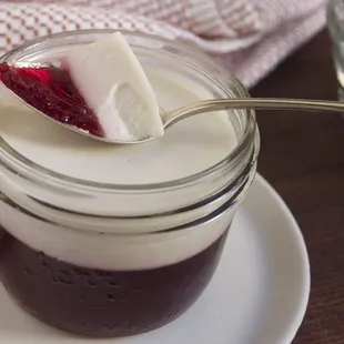 Hibiscus Gelatina with Coconut Cream-A Vitamin-C rich cold infusion of hibiscus and ginger sweetened with palm sugar, and balanced with lime