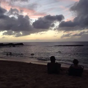 Three tables at sunset.