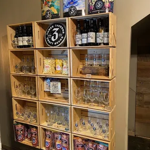 shelves of beer and snacks