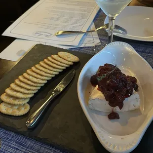 Warm Brie with homemade cranberry relish great starter