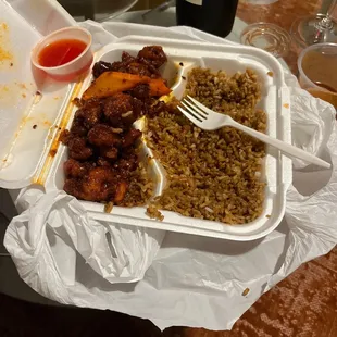 General TSO, Fried rice and sweet and sour sauce