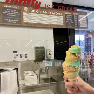 Rainbow Sherbert on a Cake Cone at the counter