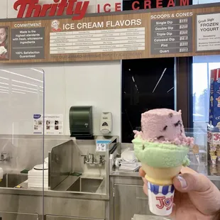 BLACK CHERRY &amp; PISTACHIO NUT on a Cake Cone at counter