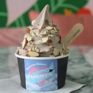 Reese&apos;s Peanut Butter Oreo soft serve with almonds.