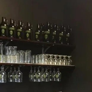 shelves of beer glasses