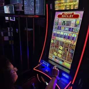 a woman playing a video game