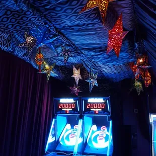 Fun game room or games and beer at the bar.  Totally 90's!