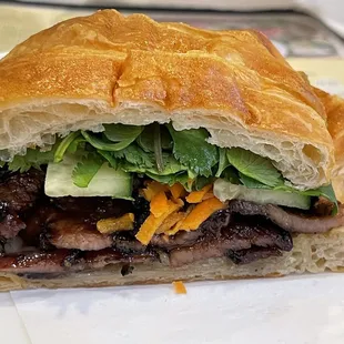 Bahn Mi Croissant sandwich with the yummy marinated pork.