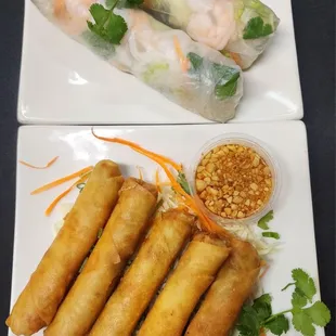 Our Shrimp Fresh Rolls and Crispy Vegetarian Eggrolls
