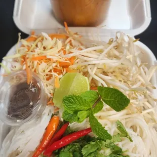 Our Khao Poon Noodle Soup. Customer requested it spicy with a side of shrimp paste!