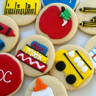 a plate of decorated cookies