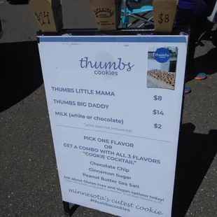 Menu board - with container sizes &amp; prices on top.