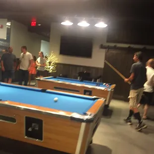 Pool tables.