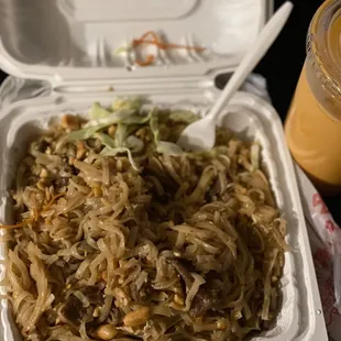 1/2 way through the Beef pad Thai (w/ Thai iced tea)