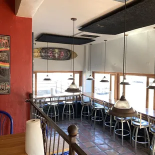 tables and chairs in a restaurant