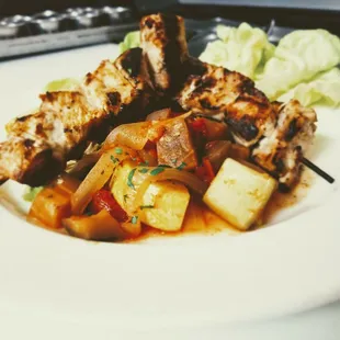 Join us for wild wednesday: Mako shark marinated in citrus, soy, garlic, and grilled. Resting on a bed of homemade ratatouille