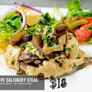 This Wild Wednesday Offering: Antelope Salisbury Steak with Creamy Sour Cream Gravy and Our Famous Thunder Fries $18  1/17/18