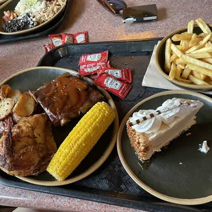 Ribs platter , fries , key lime pie