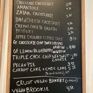 Pastry menu
