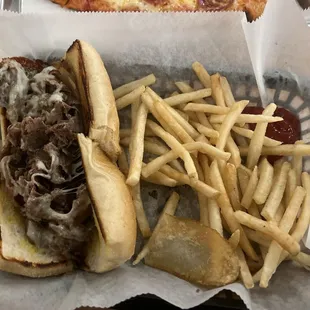 Philly cheesesteak and fries