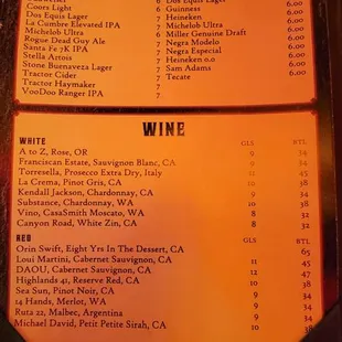 menu