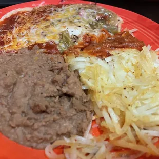 Huevos Rancheros Christmas w/beans and hash browns!