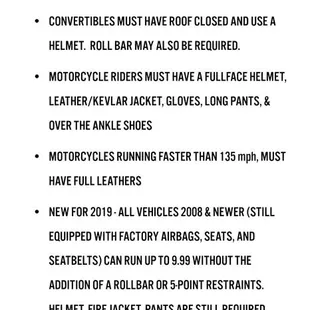 Here are their rules from off their site.. no where does it state fire suit needed for supercharged vehicles.. even slow ones..