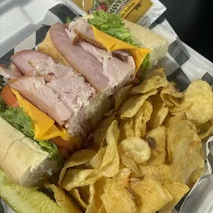 Cold Cut Supreme Sandwich, Kettle chips and Kosher Dill Pickle Spear