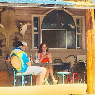 Outside, shaded patio