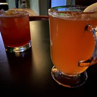 two glasses of tea on a table
