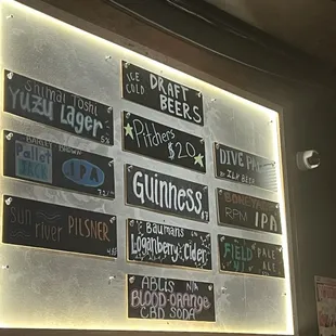 Beer menu