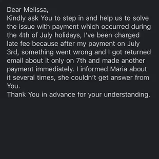 Screenshot of unanswered email