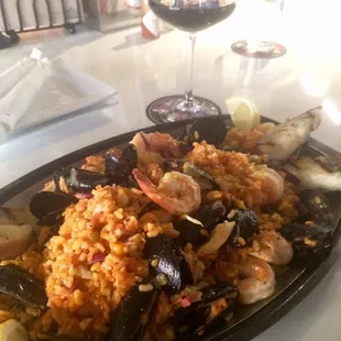 Paella for 2- $18  lots of delicious mussels, shrimp, chicken and chorizo