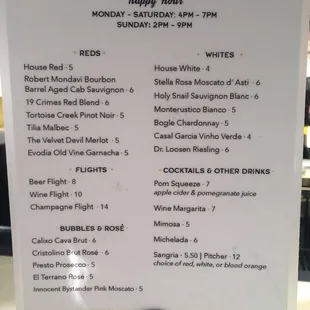 Happy Hour menu