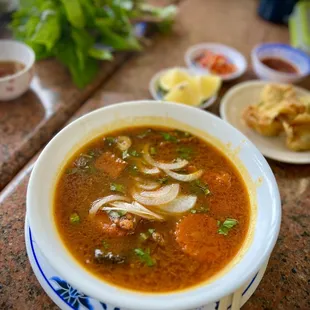a bowl of soup on a table