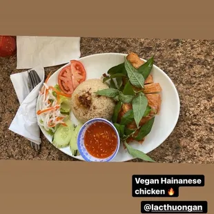 Hainanese chicken, we were too excited to eat that we forgot to move the basil for the picture