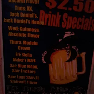 a sign for a drink specials
