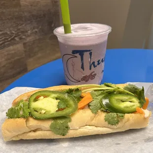 Lemongrass beef ban mi &amp; reg. Taro boba