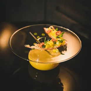 Sungold Gazpacho
Sungold Tomatoes, Aged Sherry Vinegar, Basil, Cucumber, Bell Pepper