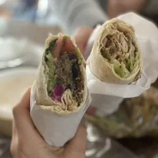 Falafel and chicken shwarma sandwiches