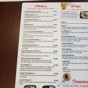 the menu of a restaurant