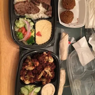 Lamb Platter, Cauliflower Platter and Falafel balls