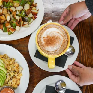 Viennese latte. Breakfast bowl