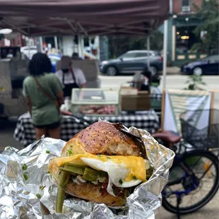 Broccolini, egg and cheese sandwich