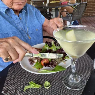 Grandma with her pear martini  and salad !