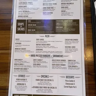 the menu of a restaurant