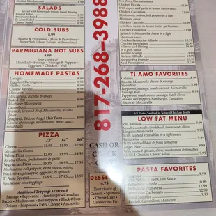 a menu for a pizza restaurant