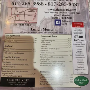 the menu for the restaurant